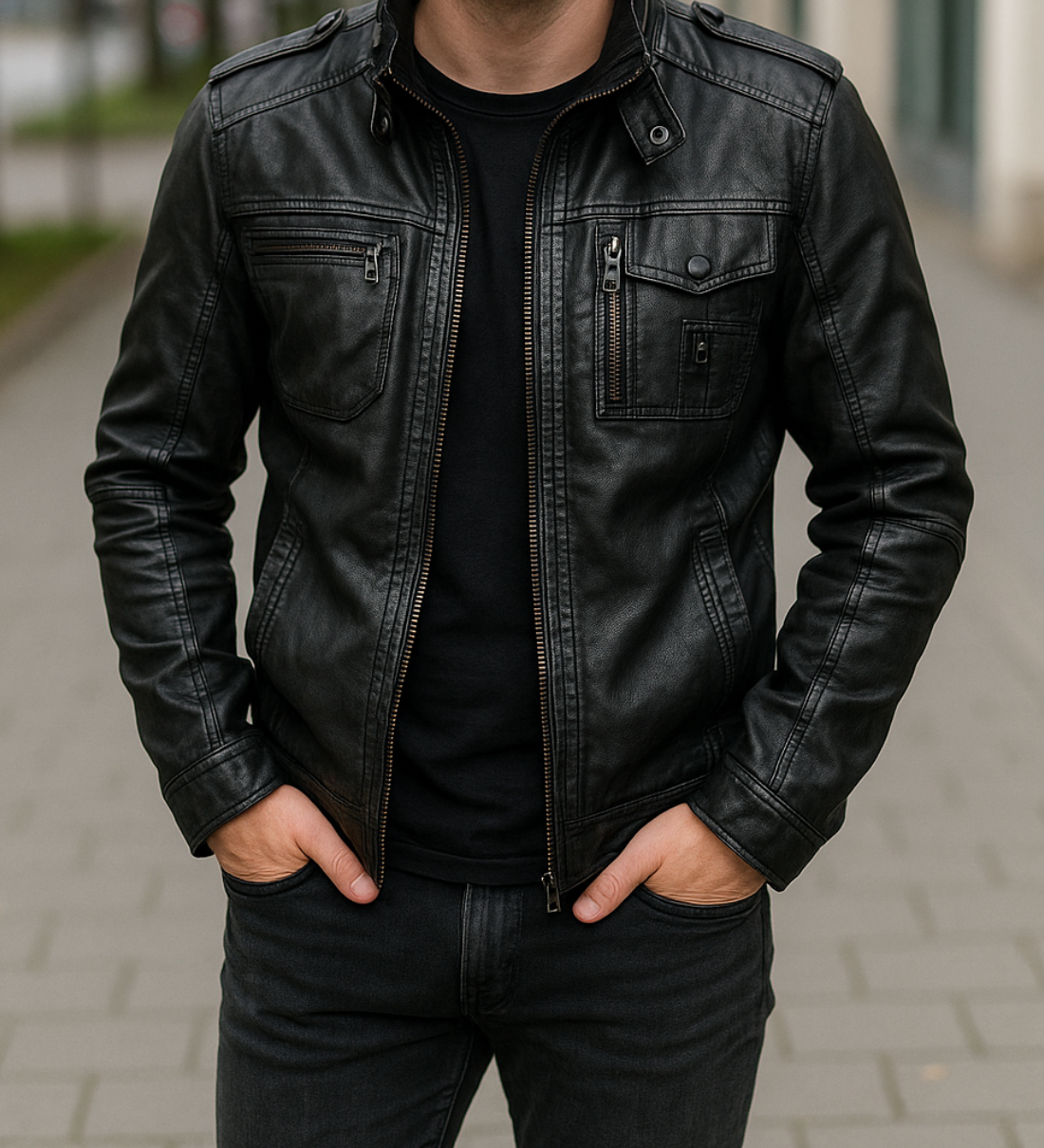 Kožená motorkárska bunda vyrobená z PU