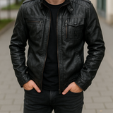 Kožená motorkárska bunda vyrobená z PU