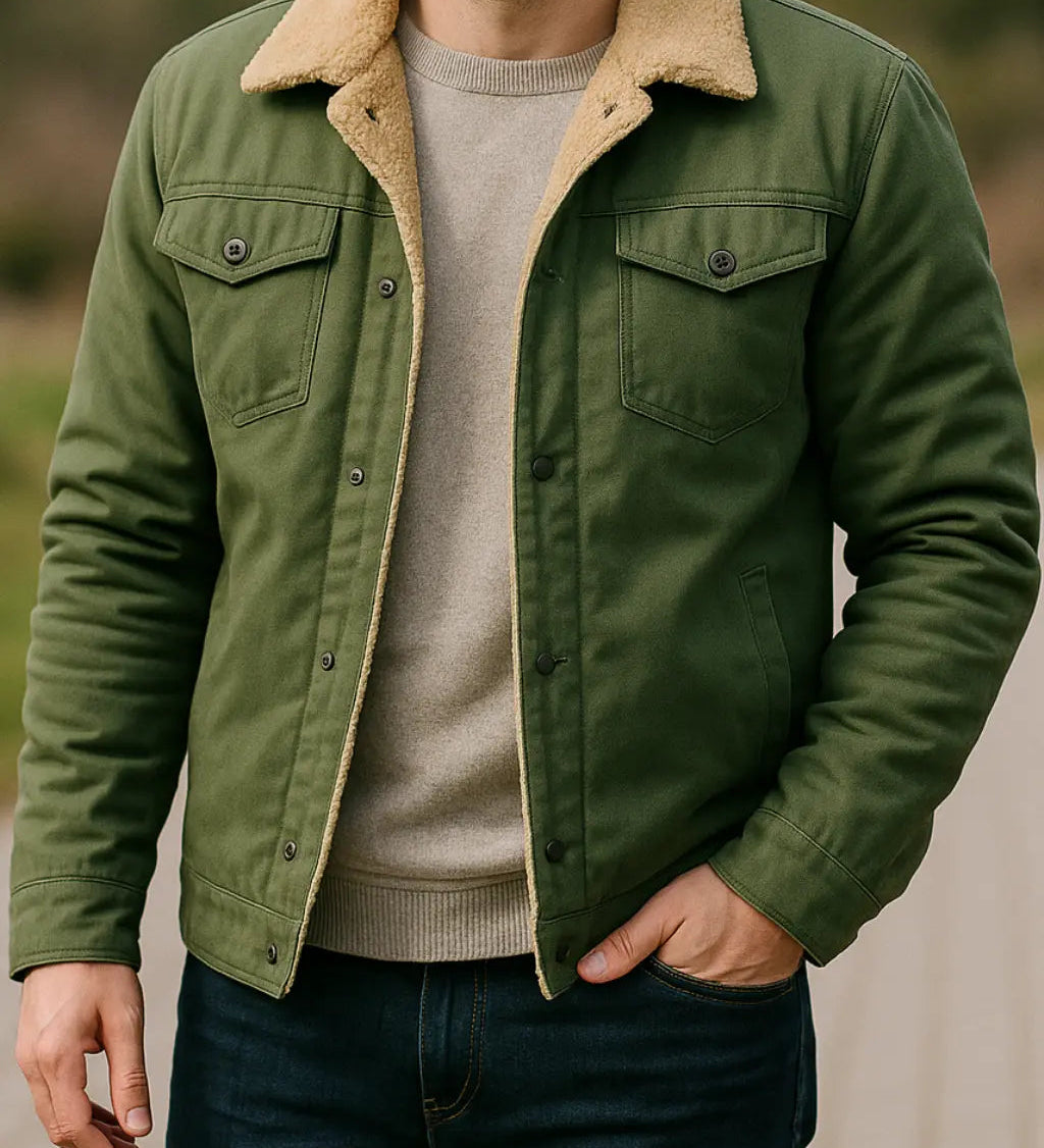 Pánsky zimný kabát s zamatovou podšívkou