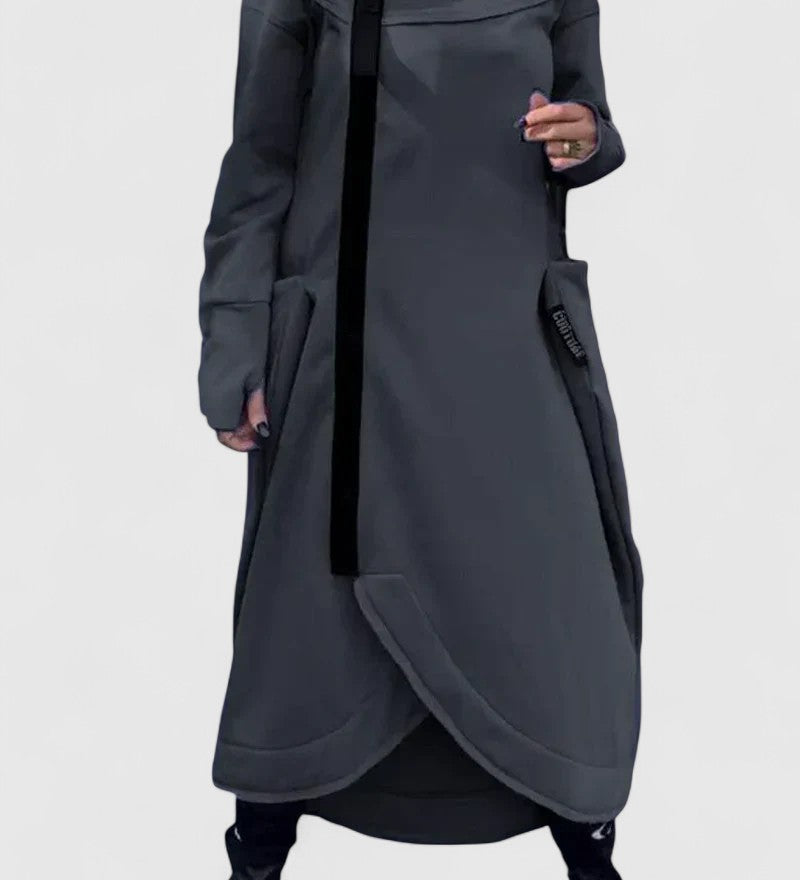 MARIE-Dlhý kabát s kapucňou a zipsom