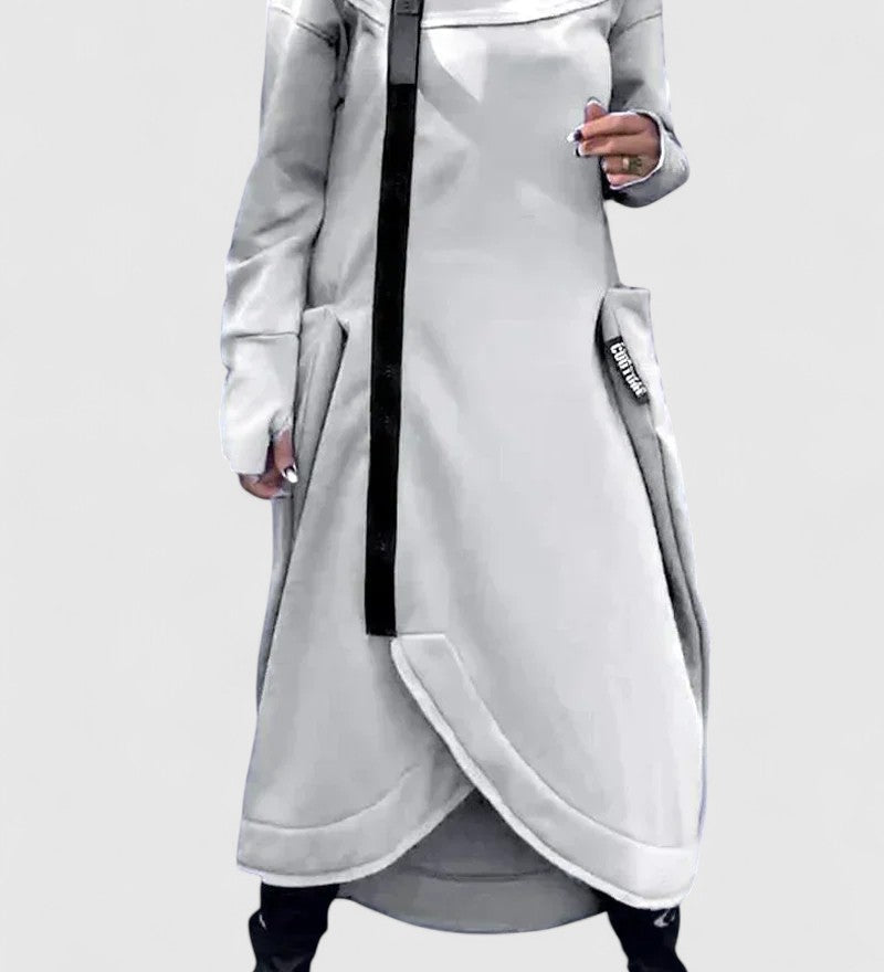 MARIE-Dlhý kabát s kapucňou a zipsom