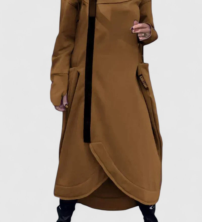 MARIE-Dlhý kabát s kapucňou a zipsom