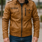 Kožená motorkárska bunda vyrobená z PU