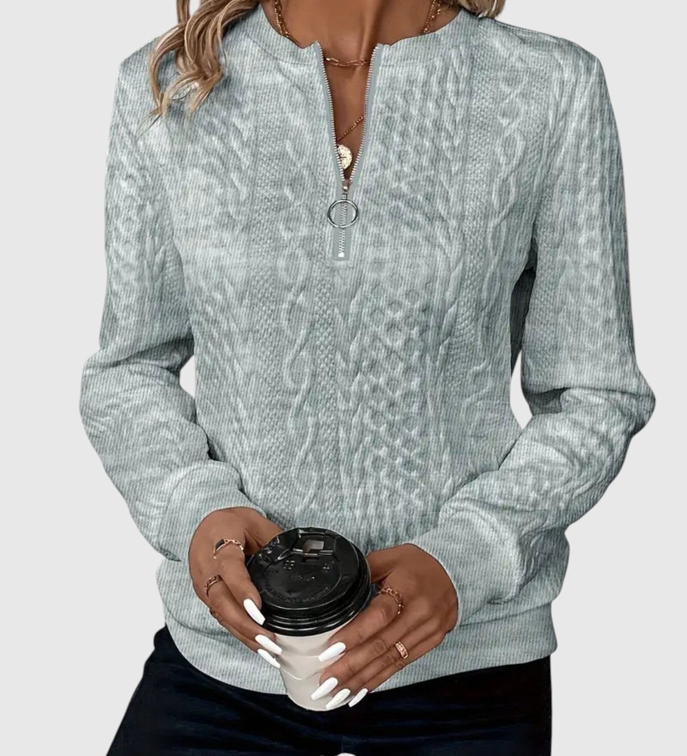 Amalie - Pletený sveter s copánkovým vzorom na zips