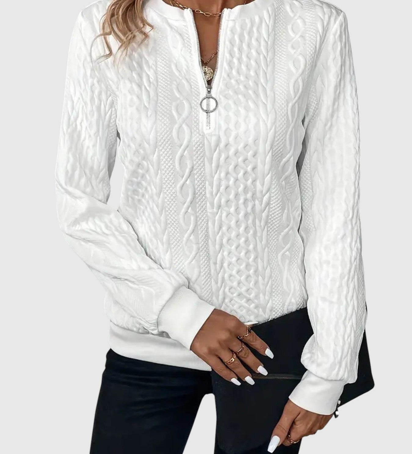 Amalie - Pletený sveter s copánkovým vzorom na zips