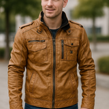 Kožená motorkárska bunda vyrobená z PU