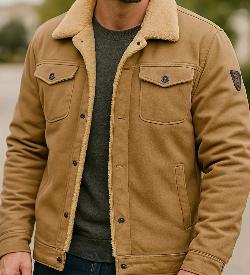 Pánsky zimný kabát s zamatovou podšívkou