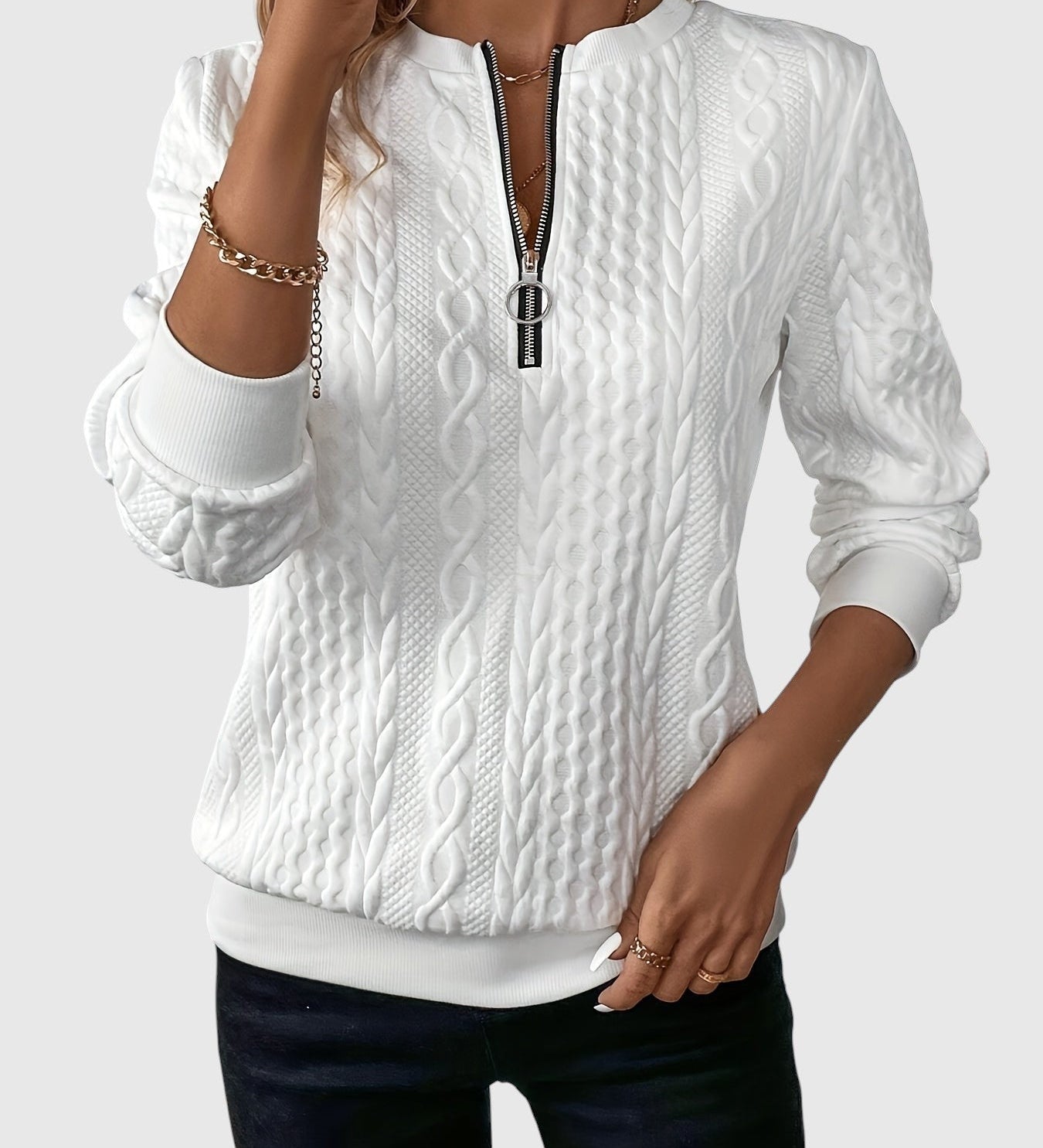 Amalie - Pletený sveter s copánkovým vzorom na zips