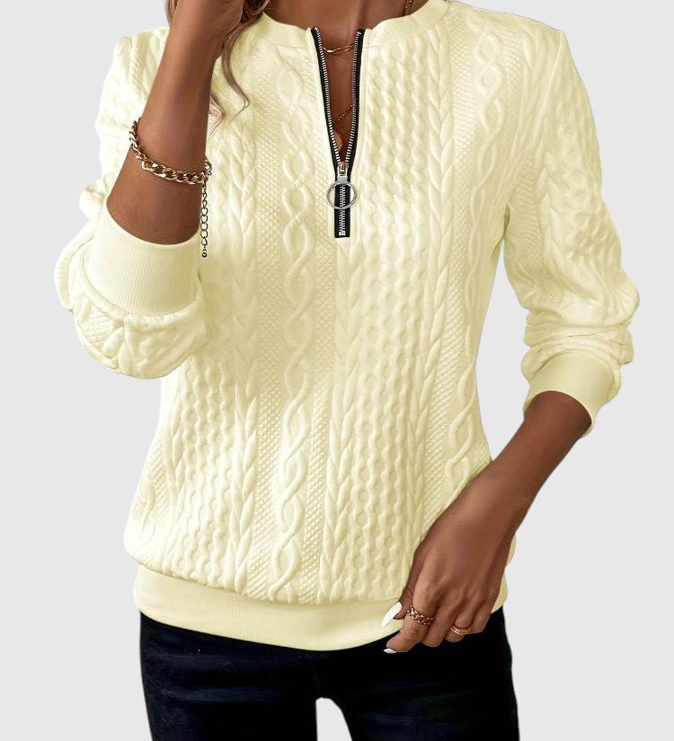 Amalie - Pletený sveter s copánkovým vzorom na zips