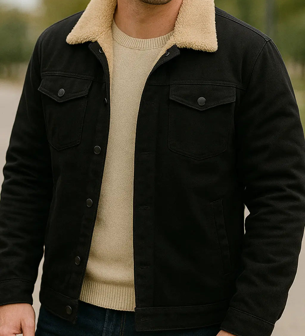 Pánsky zimný kabát s zamatovou podšívkou