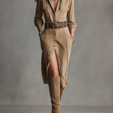 Dámske hnedé módne semišové midi šaty Alelie