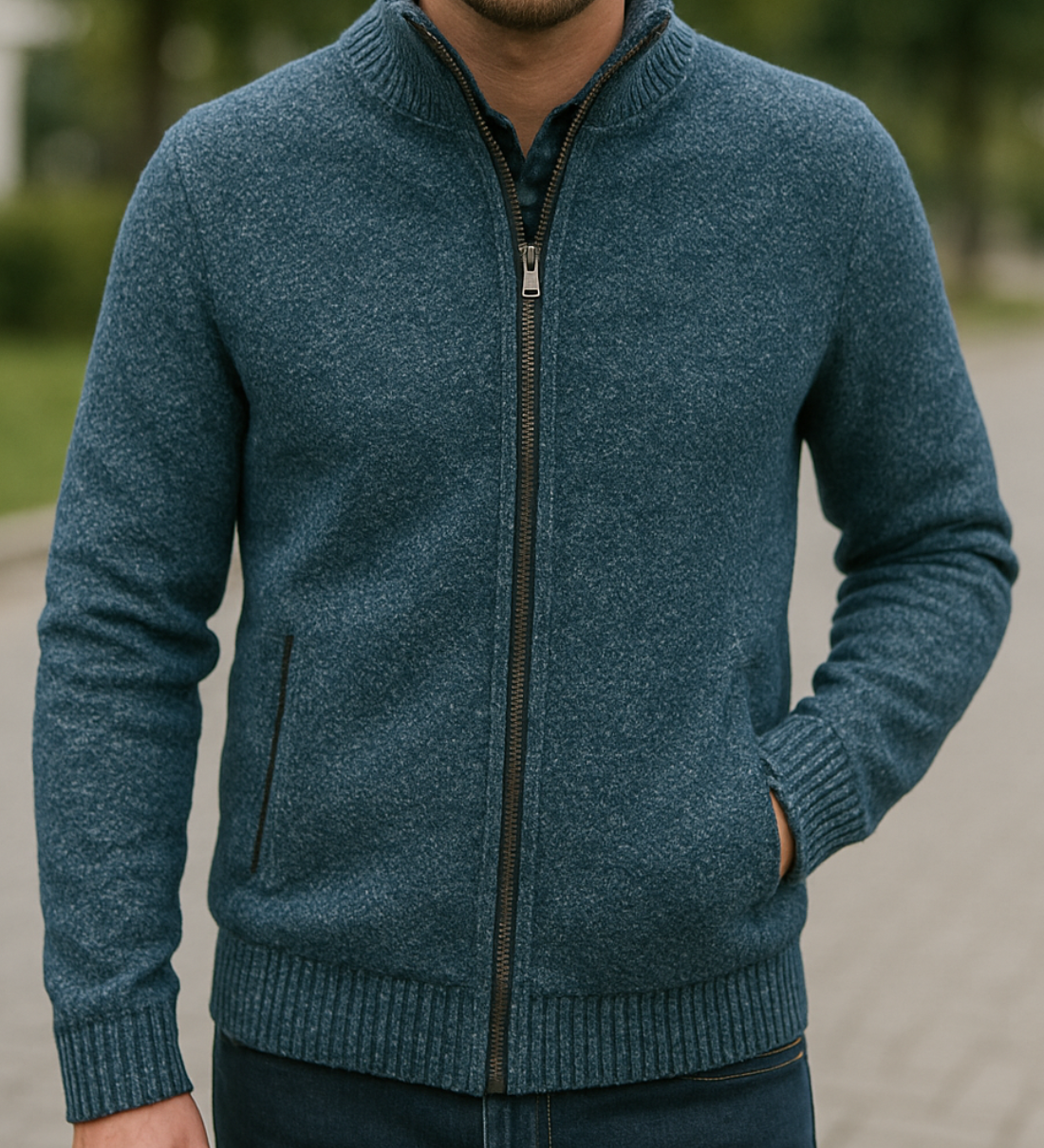 Luxusná pletená slim fit bunda