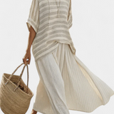 Súprava z bambusového ľanu Daisy s elegantným pruhovaným tričkom a voľnými nohavicami pre moderný a pohodlný štýl