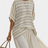 Súprava z bambusového ľanu Daisy s elegantným pruhovaným tričkom a voľnými nohavicami pre moderný a pohodlný štýl