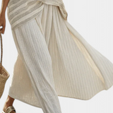 Súprava z bambusového ľanu Daisy s elegantným pruhovaným tričkom a voľnými nohavicami pre moderný a pohodlný štýl