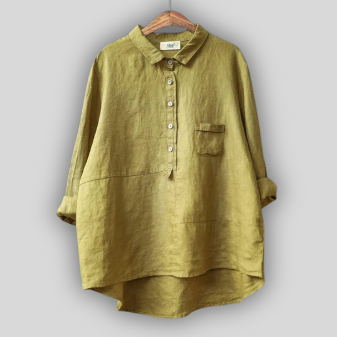 Ľanová Blúza Zelená Jednoduchosť