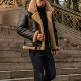 Kožená bunda s dlhými rukávmi a mäkkým plyšom