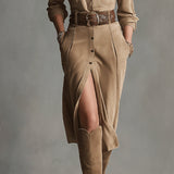 Dámske hnedé módne semišové midi šaty Alelie