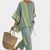 Sada z ľanového bambusu s očarujúcou levanduľou a detailmi v žltom pruhu