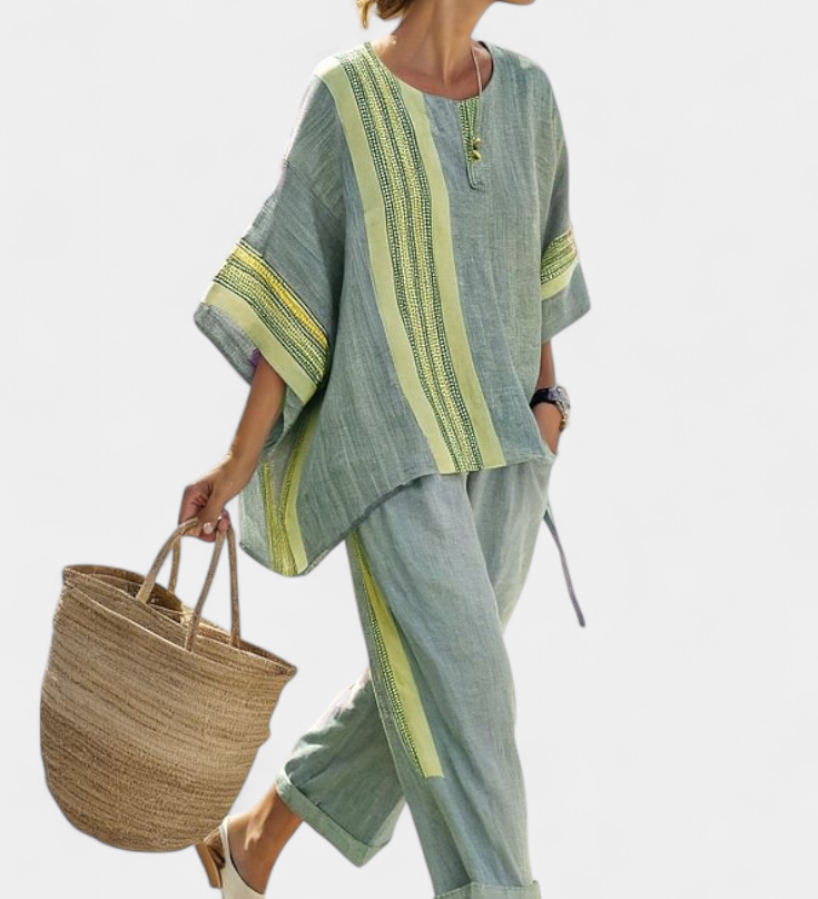 Sada z ľanového bambusu s očarujúcou levanduľou a detailmi v žltom pruhu