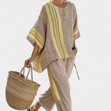 Sada z ľanového bambusu s očarujúcou levanduľou a detailmi v žltom pruhu