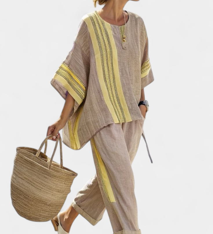 Sada z ľanového bambusu s očarujúcou levanduľou a detailmi v žltom pruhu