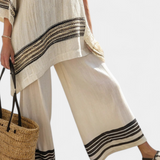 Súprava Stredomoria Daisy z bambusového ľanu s elegantnými červenými a zelenými pruhmi