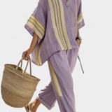 Sada z ľanového bambusu s očarujúcou levanduľou a detailmi v žltom pruhu