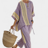 Sada z ľanového bambusu s očarujúcou levanduľou a detailmi v žltom pruhu