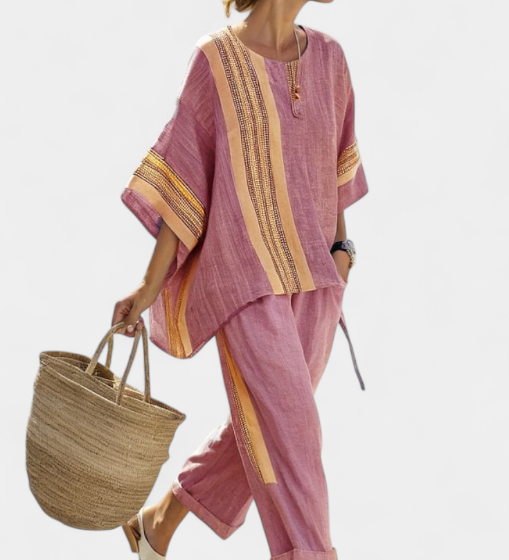 Sada z ľanového bambusu s očarujúcou levanduľou a detailmi v žltom pruhu