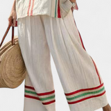 Súprava Mediterranean Daisy z bambusového ľanu s elegantnými červenými a zelenými pruhmi