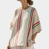 Súprava Mediterranean Daisy z bambusového ľanu s elegantnými červenými a zelenými pruhmi