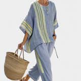 Sada z ľanového bambusu s očarujúcou levanduľou a detailmi v žltom pruhu