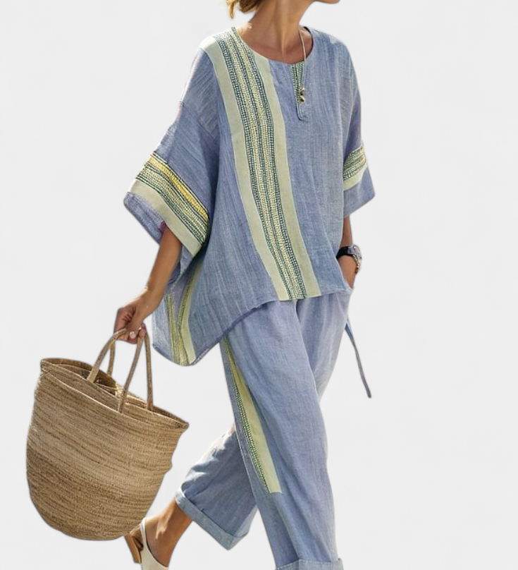 Sada z ľanového bambusu s očarujúcou levanduľou a detailmi v žltom pruhu