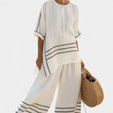 Overal s širokými pruhmi a asymetrickým strihom - moderný a pohodlný štýl