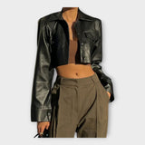 Krátka kožená bunda s vreckami