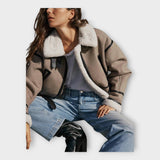 Kožená bunda s podšívkou a páskom