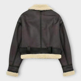 Kožená Krátka Bunda s Kožešinou a Páskom