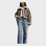 Kožená bunda s podšívkou a páskom