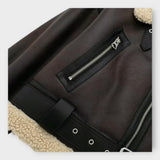 Kožená Krátka Bunda s Kožešinou a Páskom