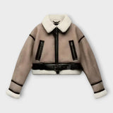 Kožená bunda s podšívkou a páskom