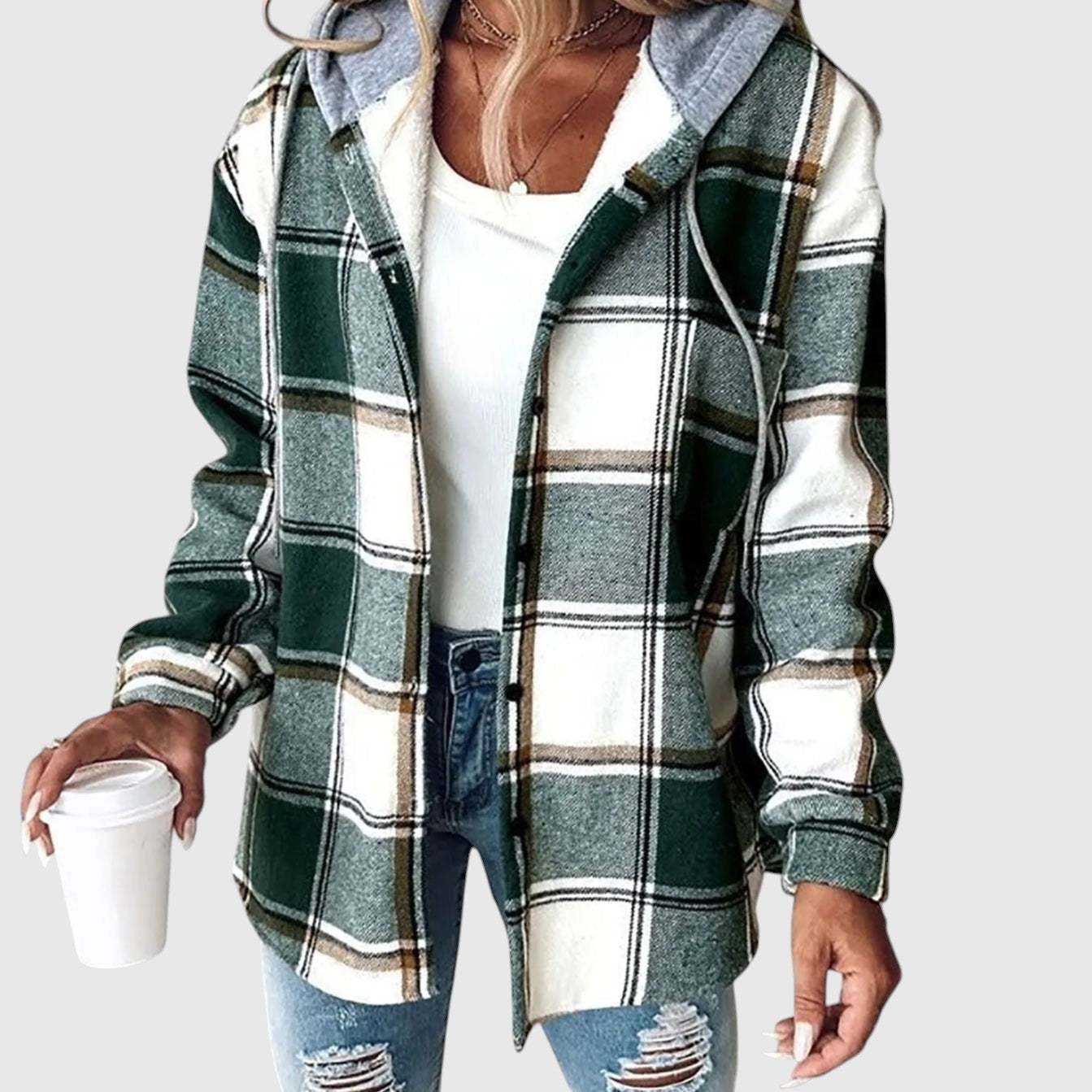 Maya – Kockovaný ležérny kabát s kapucňou