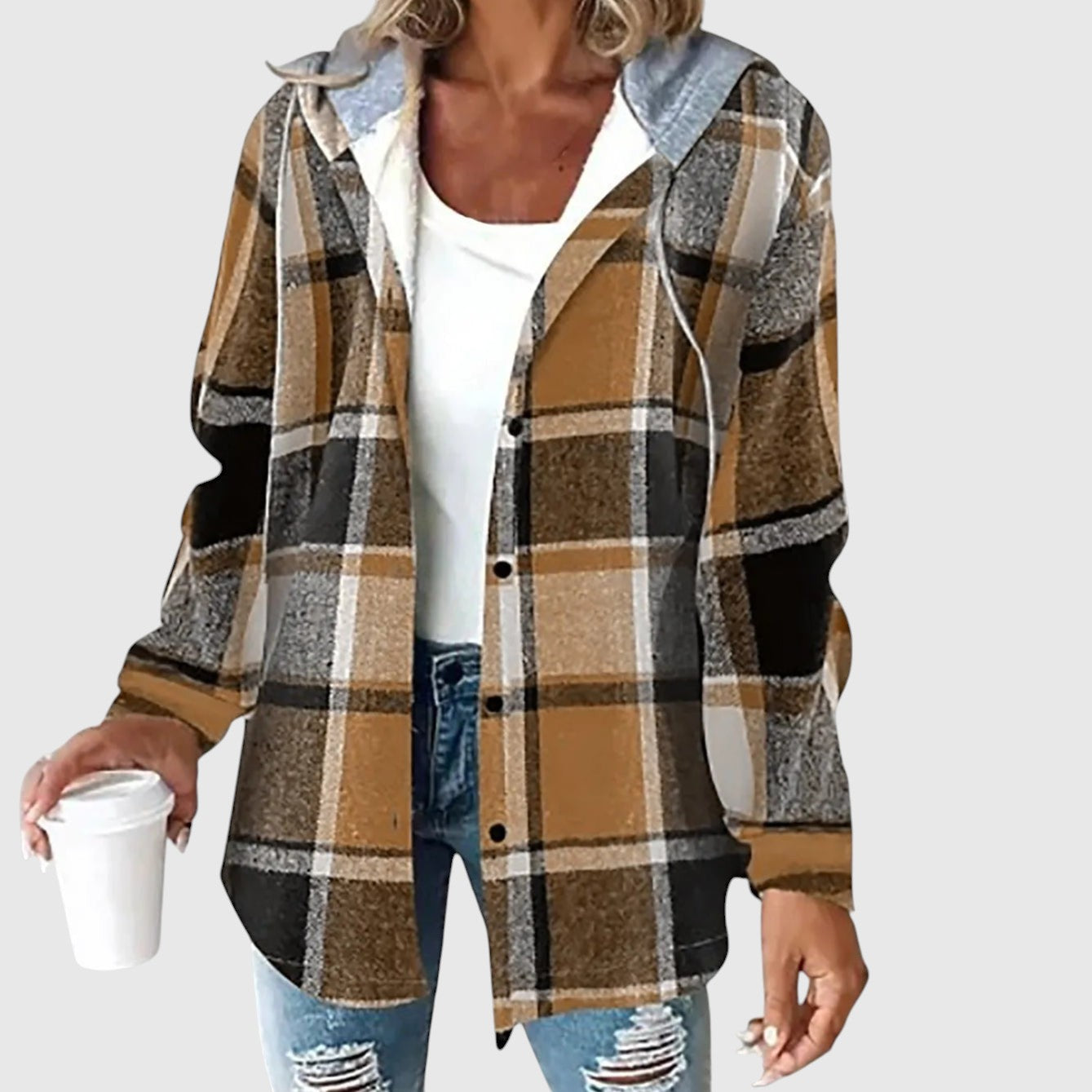 Maya – Kockovaný ležérny kabát s kapucňou