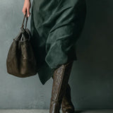 Isna Zelené Voľné Suedové Sako Midi Šaty s Dlhým Rukávom