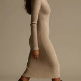 Beatrix Béžové Žebrované Pletené Midi Šaty