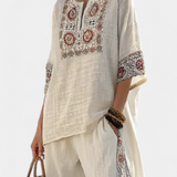 Souprava Stredomoria Daisy z bambusového ľanu s elegantnými červenými a zelenými pruhmi