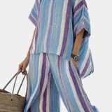 Elegantný pruhovaný set Daisy v odtieňoch malvy a svetlo modrej pre sofistikovaný vzhľad