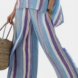 Elegantný pruhovaný set Daisy v odtieňoch malvy a svetlo modrej pre sofistikovaný vzhľad