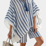 Sada pruhovaných Nancy s oversized tričkom a elegantnými šortkami