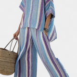 Elegantný pruhovaný set Daisy v odtieňoch malvy a svetlo modrej pre sofistikovaný vzhľad